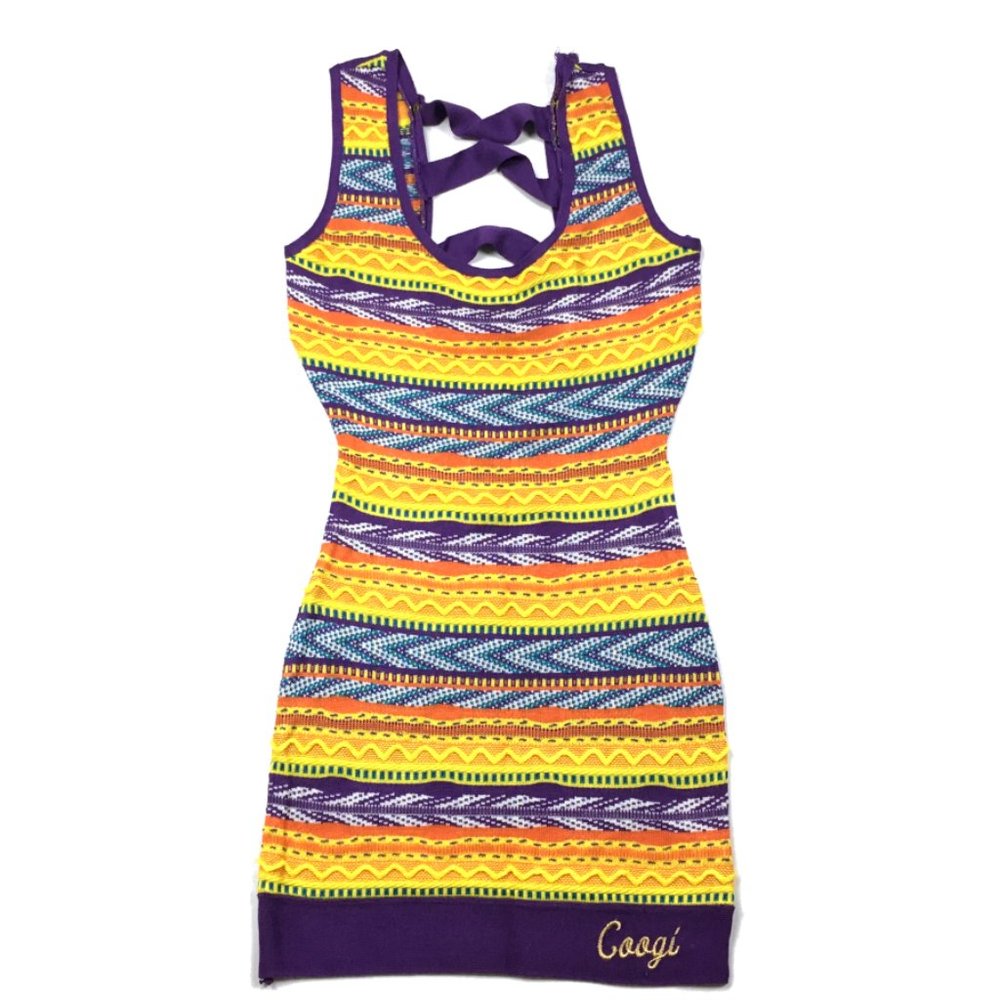 COOGI 3D Yellow Purple Mini Dress Women's S